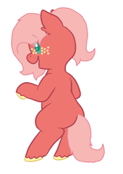 Size: 672x947 | Tagged: safe, artist:admirariadopts, artist:pupinstine, oc, oc only, oc:peachy blossom, earth pony, pony, baby, baby pony, base used, bipedal, blank flank, cute, female, filly, foal, freckles, offspring, parent:big macintosh, parent:fluttershy, parents:fluttermac, simple background, solo, white background