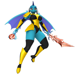 Size: 3500x3500 | Tagged: safe, artist:argos90, princess ember, dragon, anthro, g4, 3d, armor, bloodstone scepter, breasts, busty princess ember, dragoness, female, high res, lizard breasts, simple background, sword, transparent background, weapon