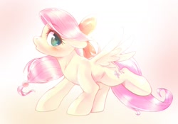 Size: 2048x1430 | Tagged: safe, artist:kurogewapony, fluttershy, pegasus, pony, g4, alternate hairstyle, cute, female, hair accessory, mare, profile, shyabetes, solo, spread wings, wings