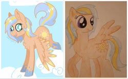 Size: 3743x2320 | Tagged: safe, artist:starlight-j, oc, oc only, pegasus, pony, cloud, flying, happy, high res, old art, redesign, redraw, smiling, solo