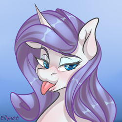 Size: 3000x3000 | Tagged: safe, artist:ellynet, rarity, pony, unicorn, g4, bushy brows, female, high res, mare, portrait, solo, thick eyebrows, tongue out
