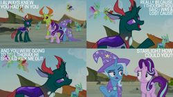 Size: 1280x720 | Tagged: safe, edit, edited screencap, editor:quoterific, screencap, arista, cornicle, frenulum (g4), lokiax, pharynx, soupling, starlight glimmer, thorax, trixie, changedling, changeling, pony, unicorn, g4, season 7, to change a changeling, king thorax, male, prince pharynx