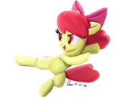Size: 1280x1024 | Tagged: safe, artist:raphaeldavid, apple bloom, earth pony, pony, g4, apple bloom's bow, bow, female, filly, hair bow, karate, kick, martial arts, open mouth, solo