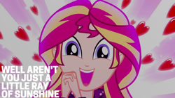 Size: 1280x720 | Tagged: safe, edit, edited screencap, editor:quoterific, screencap, sunset shimmer, equestria girls, g4, my little pony equestria girls: summertime shorts, pet project, cute, female, open mouth, shimmerbetes, smiling, solo