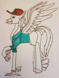 Size: 2609x3440 | Tagged: safe, artist:agdapl, classical hippogriff, hippogriff, clothes, crossover, female, hat, high res, hippogriffied, rule 63, signature, sniper, sniper (tf2), solo, species swap, team fortress 2, traditional art