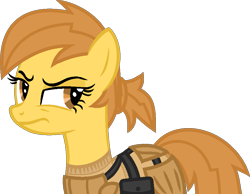 Size: 887x690 | Tagged: safe, artist:pegasski, oc, oc only, oc:anna autumn, earth pony, pony, fallout equestria, g4, bag, base used, clothes, earth pony oc, enclave, eyelashes, female, frown, mare, saddle bag, simple background, solo, transparent background