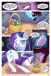 Size: 1365x2048 | Tagged: safe, artist:doorpapu, artist:dorpapu, rarity, spike, dragon, pony, unicorn, comic:warm embrace, g4, comedy, comic, dialogue, female, funny, male, mare, sequence, ship:sparity, shipping, straight