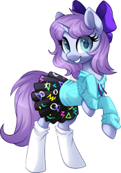 Size: 526x752 | Tagged: safe, artist:scarlet-spectrum, oc, oc only, pony, bow, clothes, female, hair bow, mare, skirt, solo