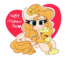 Size: 4096x3311 | Tagged: safe, artist:kittyrosie, applejack, pear butter, earth pony, pony, g4, cute, duo, eyes closed, female, hug, jackabetes, mother and child, mother and daughter, mother's day, pearabetes, simple background, weapons-grade cute, white background