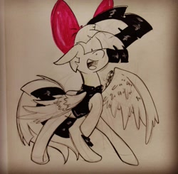 Size: 1080x1058 | Tagged: safe, artist:sakura_doujinshi_sd, songbird serenade, pegasus, pony, g4, my little pony: the movie, bow, clothes, female, hair bow, hair over eyes, mare, raised hoof, traditional art