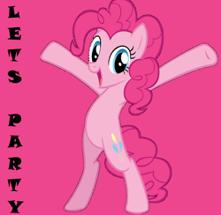Size: 4872x4760 | Tagged: safe, artist:andoanimalia, derpibooru exclusive, edit, editor:twilyisbestpone, vector edit, pinkie pie, earth pony, pony, g4, absurd resolution, bipedal, cute, diapinkes, female, happy, hooves in air, mare, open mouth, pink background, simple background, smiling, solo, vector, y pose