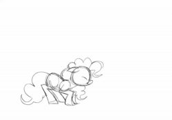 Size: 998x698 | Tagged: safe, artist:imalou, pinkie pie, earth pony, pony, g4, animated, jumping, monochrome, no sound, perfect loop, simple background, sketch, webm, white background