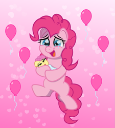 Size: 1125x1250 | Tagged: safe, artist:spellboundcanvas, li'l cheese, pinkie pie, pony, g4, the last problem, baby, baby pony, balloon, crying, female, foal, heart, male, mother and child, mother and son, mother's day, open mouth, open smile, party balloon, smiling, tears of joy