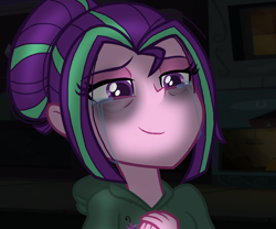 Size: 1500x1249 | Tagged: safe, artist:gallantserver, aria blaze, human, equestria girls, g4, bags under eyes, clothes, crying, female, solo, story included, tears of joy