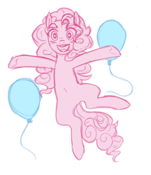 Size: 1024x1184 | Tagged: safe, artist:lynesssan, pinkie pie, earth pony, pony, g4, balloon, female, jumping, limited palette, mare, party balloon, simple background, sketch, solo, transparent background, underhoof