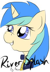 Size: 731x1052 | Tagged: safe, artist:pegasski, oc, oc only, pony, unicorn, fallout equestria, bust, clothes, eyelashes, female, grin, horn, jumpsuit, mare, signature, simple background, smiling, transparent background, unicorn oc, vault suit