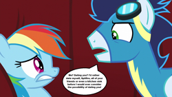 Size: 1280x720 | Tagged: safe, edit, edited screencap, screencap, rainbow dash, soarin', pegasus, pony, g4, rarity investigates, abuse, anti-shipping, clothes, dashabuse, dumped, eye contact, female, looking at each other, male, mare, op is a duck, op is trying to start shit, op is trying to start shit so badly that it's kinda funny, op is trying too hard, out of character, rejection, roleplay in the comments, shipping, shipping denied, speech bubble, stallion, text, uniform, wonderbolts uniform