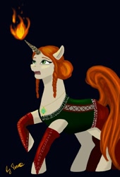 Size: 734x1080 | Tagged: safe, artist:terr@koterr@, pony, unicorn, art pack:the lodge of sorceresses, clothes, dress, magic, the witcher, the witcher 3, triss merigold