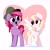 Size: 2048x2048 | Tagged: safe, artist:syrupyyy, oc, oc only, oc:jelly, oc:ninny, earth pony, pegasus, pony, bowtie, colt, couple, female, freckles, hat, heterochromia, high res, looking at each other, male, mare, open mouth, raised hoof, simple background, spread wings, wings