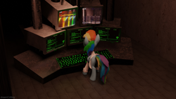 Size: 1920x1080 | Tagged: safe, artist:dreamcritting, rainbow dash, pegasus, pony, fanfic:rainbow factory, g4, 3d, blender, computers, fanfic art, pegasus device
