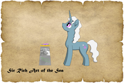 Size: 1024x683 | Tagged: safe, alternate version, artist:malte279, oc, oc:sir rich art of the sea, crystal pony, pony, unicorn, my little pony: tails of equestria, clothes, memorial, npc, parchment, pen and paper rpg