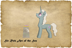 Size: 1024x683 | Tagged: safe, alternate version, artist:malte279, oc, oc:sir rich art of the sea, crystal pony, pony, unicorn, tails of equestria, clothes, memorial, npc, parchment, pen and paper rpg