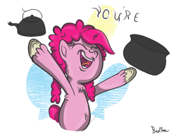 Size: 1085x841 | Tagged: safe, artist:perfectblue97, pinkie pie, earth pony, pony, g4, alternate hairstyle, chest fluff, eyes closed, hoof fluff, open mouth, solo