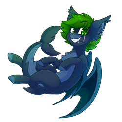 Size: 2000x2000 | Tagged: safe, artist:star-theft, oc, oc only, original species, shark, shark pony, art trade, bat wings, chest fluff, ear fluff, fish tail, green eyes, high res, looking at you, simple background, smiling, solo, tail, transparent background, wings