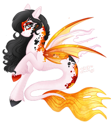 Size: 1920x2202 | Tagged: safe, artist:nightingalewolfie, oc, oc only, seapony (g4), colored pupils, eyelashes, female, fin wings, fish tail, flowing mane, gray eyes, looking at you, signature, simple background, smiling, solo, tail, transparent background, unshorn fetlocks, wings