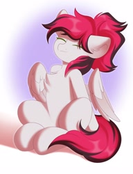 Size: 1574x2048 | Tagged: safe, artist:kebchach, oc, oc only, oc:siren, pegasus, pony, chest fluff, eyes closed, female, sitting, smiling, solo