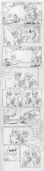 Size: 1242x4830 | Tagged: safe, artist:cindertale, oc, oc only, oc:cinder, deer, pegasus, pony, candle, chest fluff, christmas, christmas tree, comic, cute, deer oc, ethereal mane, grayscale, holding a pony, holiday, looking up, male, monochrome, music notes, pegasus oc, scared, stallion, starry eyes, starry mane, traditional art, tree, wingding eyes, wings