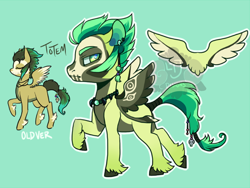 Size: 700x525 | Tagged: safe, artist:lavvythejackalope, oc, oc only, pegasus, pony, eyes closed, hoof fluff, male, pegasus oc, raised hoof, redraw, reference sheet, skull, stallion, tattoo, wings