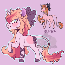 Size: 600x600 | Tagged: safe, artist:lavvythejackalope, oc, oc only, pony, unicorn, base used, bow, colored hooves, duo, eyes closed, female, hair bow, horn, leonine tail, mare, redraw, smiling, unicorn oc