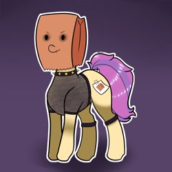 Size: 2160x2160 | Tagged: safe, artist:darmet, oc, oc only, oc:paper bag, earth pony, pony, clothes, earth pony oc, fake cutie mark, female, fishnet clothing, high res, paper bag, punk, solo