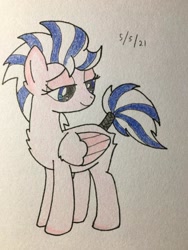 Size: 406x541 | Tagged: safe, artist:carty, oc, oc only, oc:lofty, pegasus, pony, female, simple background, solo, tail wrap, traditional art