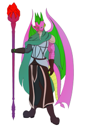 Size: 353x529 | Tagged: safe, artist:lullabyjak, spike, dragon, anthro, g4, dungeons and dragons, garbuncle, ogres and oubliettes, solo, staff, wizard