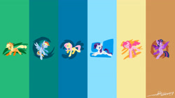 Size: 3840x2160 | Tagged: safe, artist:supermoix, derpibooru exclusive, edit, applejack, fluttershy, pinkie pie, rainbow dash, rarity, twilight sparkle, alicorn, earth pony, pegasus, pony, unicorn, g4, abstract background, cowboy hat, cute, dashabetes, diapinkes, female, flying, folded wings, hat, high res, jackabetes, lineless, looking at you, mane six, mare, no pupils, one eye closed, open mouth, raribetes, shyabetes, signature, simple background, spread wings, sweet dreams fuel, twiabetes, twilight sparkle (alicorn), wallpaper, wallpaper edit, wings, wink