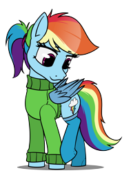Size: 3700x4800 | Tagged: safe, artist:dacaoo, rainbow dash, pegasus, pony, g4, alternate hairstyle, clothes, ponytail, simple background, socks, solo, sweater, transparent background