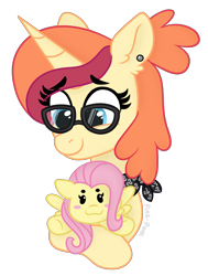 Size: 1726x2280 | Tagged: safe, artist:pink-pone, fluttershy, oc, pony, unicorn, g4, female, glasses, mare, plushie, simple background, transparent background