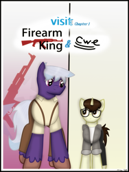 Size: 1750x2333 | Tagged: safe, artist:99999999000, oc, oc only, oc:cwe, oc:firearm king, earth pony, pony, unicorn, comic:visit, ak-47, assault rifle, clothes, comic, gun, male, rifle, weapon