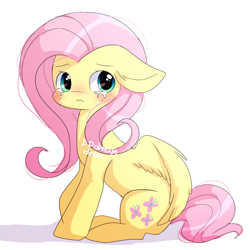 Size: 762x762 | Tagged: safe, artist:dddreamdraw, fluttershy, pegasus, pony, g4, blushing, crying, cute, floppy ears, looking at you, sad, sadorable, shyabetes, signature, simple background, sitting, solo, white background