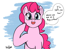 Size: 2732x2048 | Tagged: safe, artist:datzigga, pinkie pie, earth pony, pony, g4, cute, diapinkes, high res, looking at you, soft, solo, talking to viewer, text