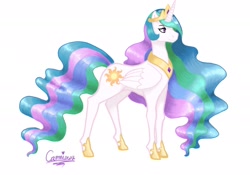 Size: 2388x1668 | Tagged: safe, artist:carmiuwu, princess celestia, alicorn, pony, g4, realistic horse legs, simple background, solo, white background