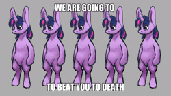 Size: 1920x1080 | Tagged: safe, artist:aliceg, twilight sparkle, pony, unicorn, g4, bipedal, caption, grammar error, intentional grammar error, meme, text, unicorn twilight