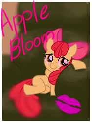 Size: 700x933 | Tagged: safe, artist:スス公, apple bloom, earth pony, pony, g4, couch, female, filly, kissing, solo