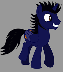 Size: 3172x3583 | Tagged: safe, artist:isrrael120, oc, oc only, oc:astral shine, alicorn, pony, alicorn oc, base used, gray background, happy, high res, horn, male, ponysona, simple background, smiling, solo, stallion, stallion oc, viewer on leash, wings, yeah