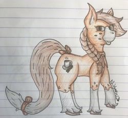 Size: 3022x2778 | Tagged: safe, artist:lil_vampirecj, oc, oc only, oc:coffee bean, earth pony, pony, bow, bowtie, brown eyes, brown hair, brown mane, high res, project, remake, solo, traditional art