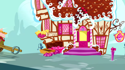 Size: 1280x720 | Tagged: safe, screencap, g4, season 1, the ticket master, background, cart, chariot, no pony, ponyville, scenic ponyville, sugarcube corner