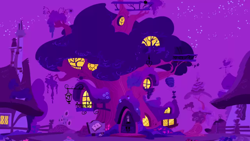 Size: 1280x720 | Tagged: safe, screencap, g4, season 1, the ticket master, background, golden oaks library, night, no pony, ponyville, scenic ponyville