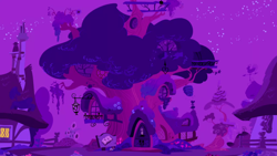 Size: 1280x720 | Tagged: safe, screencap, g4, season 1, the ticket master, background, golden oaks library, night, no pony, ponyville, scenic ponyville